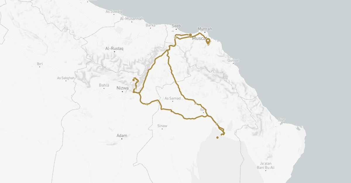 TravelMap itinerary: driving, private transfer in Oman (Asia)