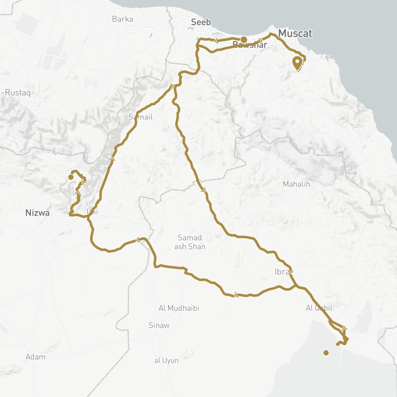 TravelMap itinerary: driving, private transfer in Oman (Asia)