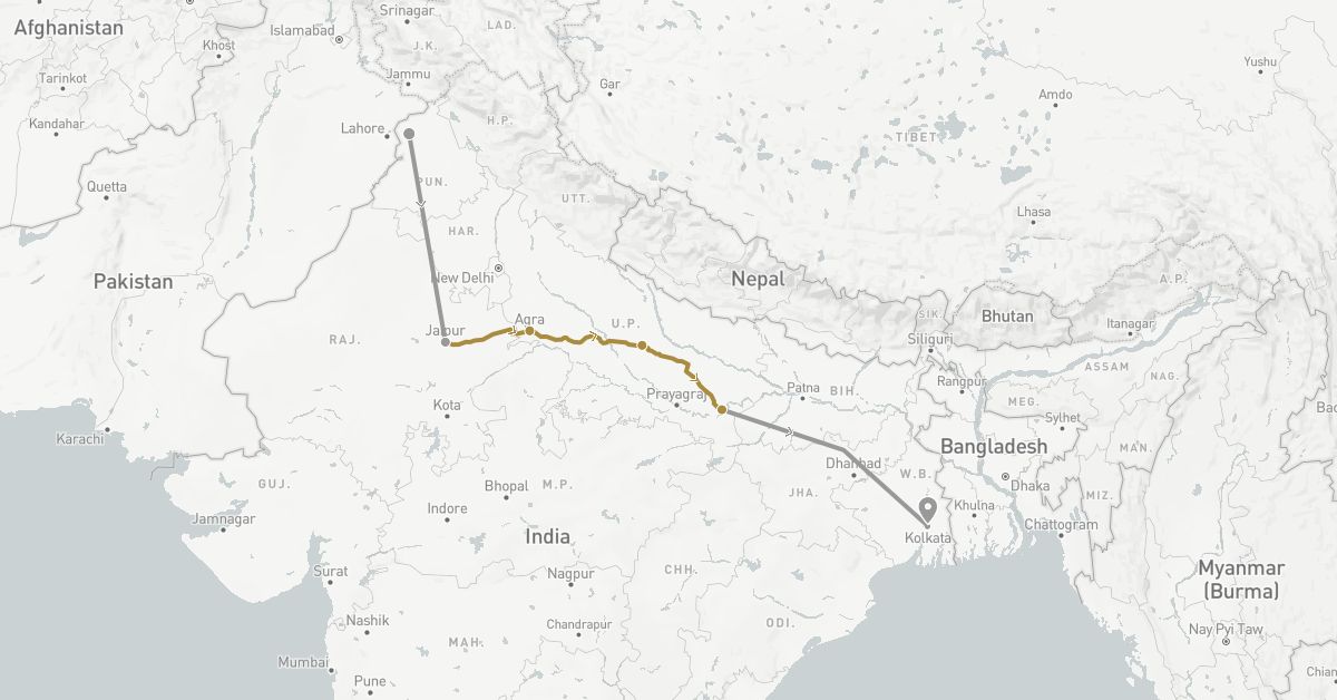 TravelMap itinerary: driving, plane, private transfer in India (Asia)