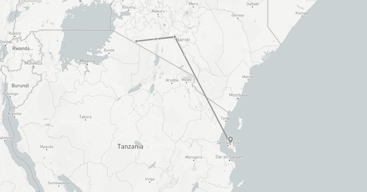 TravelMap itinerary: plane in Kenya, Tanzania (Africa)
