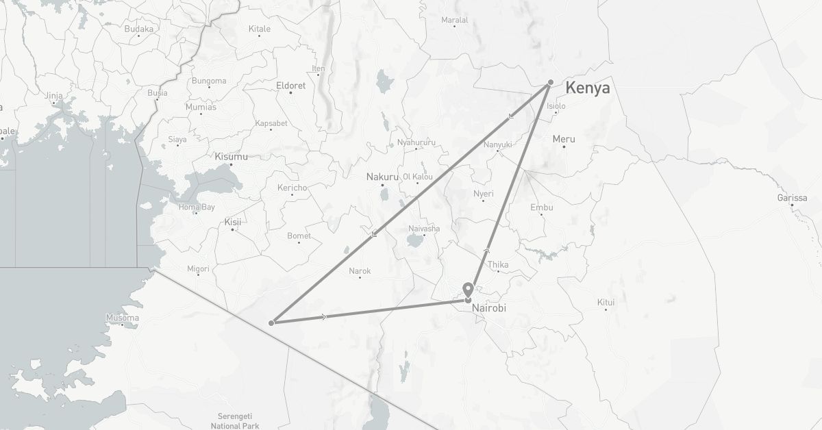 TravelMap itinerary: driving, plane in Kenya (Africa)