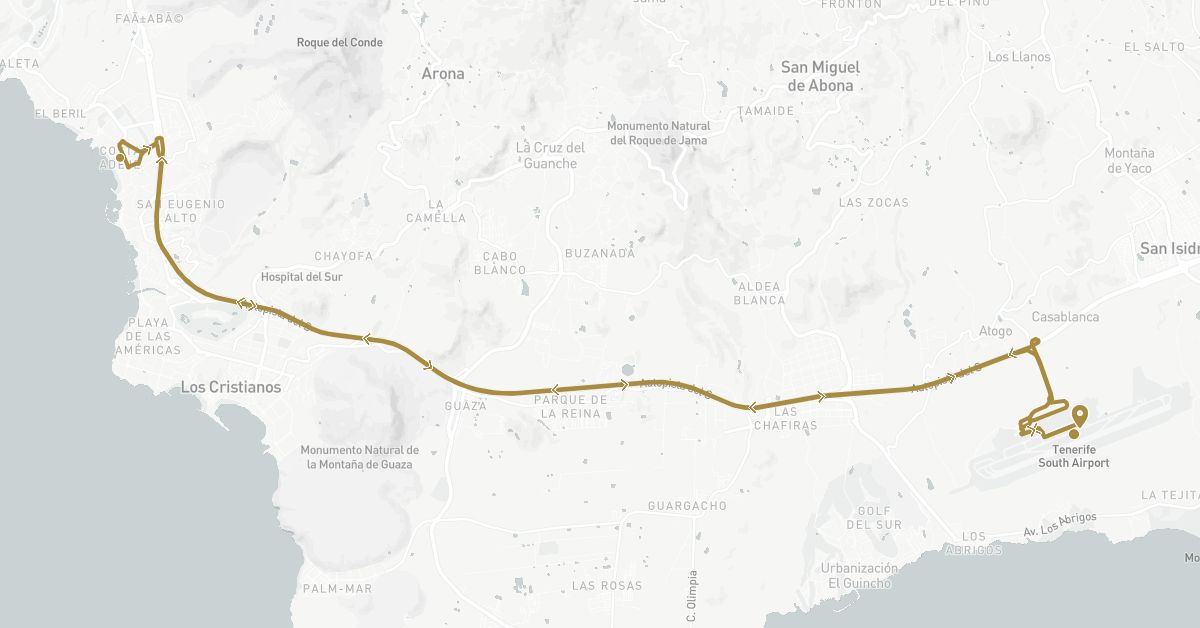 TravelMap itinerary: private transfer in Spain (Europe)