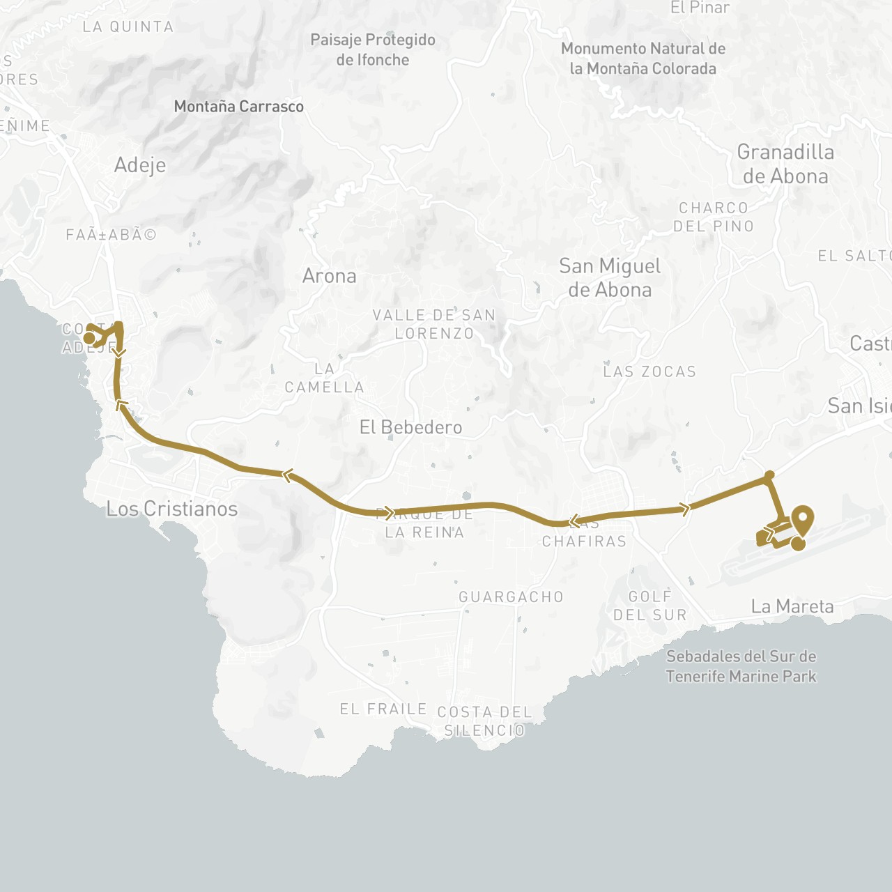 TravelMap itinerary: private transfer in Spain (Europe)