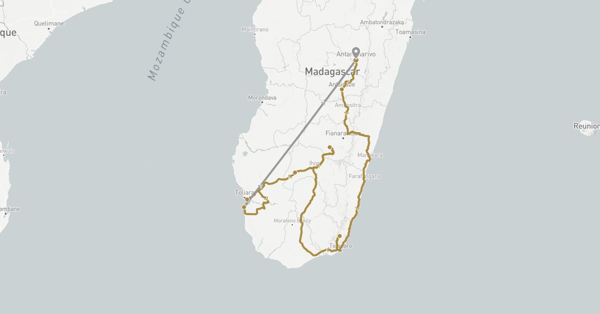 TravelMap itinerary: driving, plane, private transfer in Madagascar (Africa)