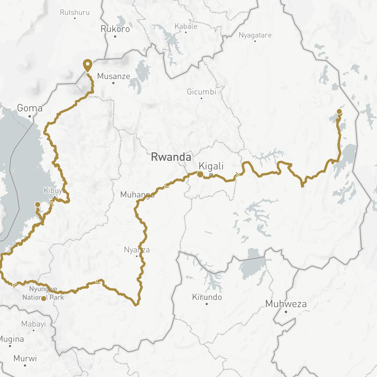 TravelMap itinerary: driving, private transfer in Rwanda (Africa)