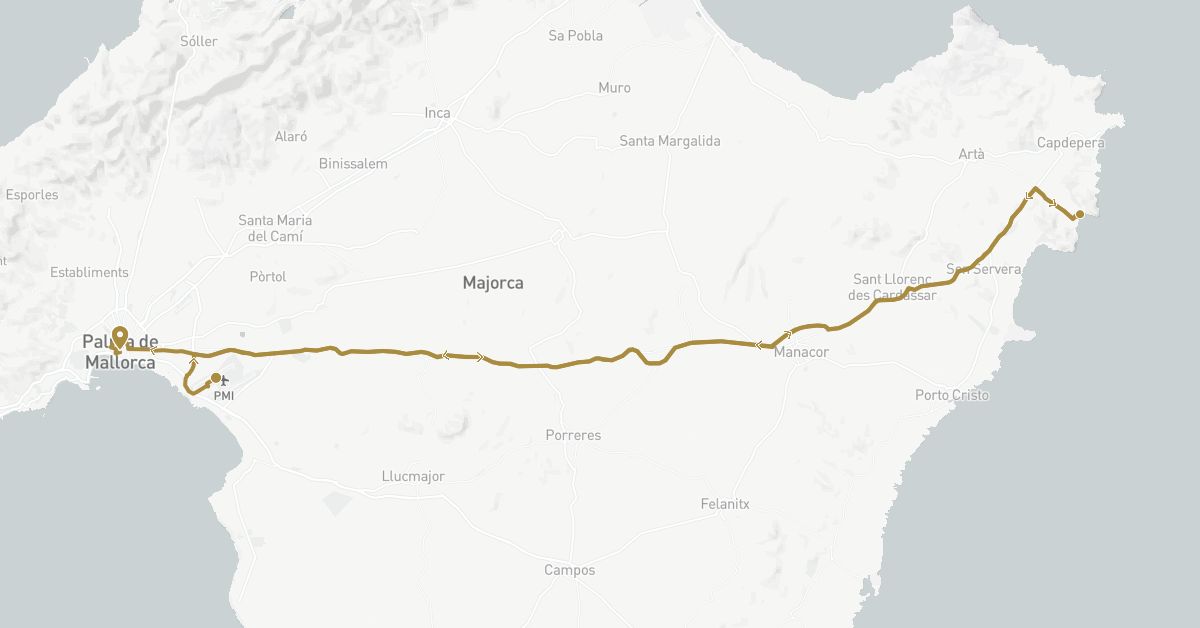 TravelMap itinerary: driving, private transfer in Spain (Europe)