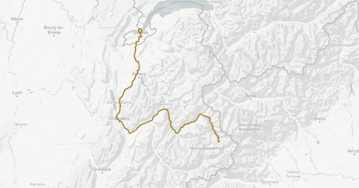 TravelMap itinerary: private transfer in Switzerland, France (Europe)