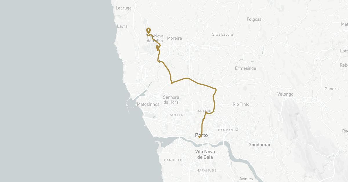 TravelMap itinerary: private transfer in Portugal (Europe)