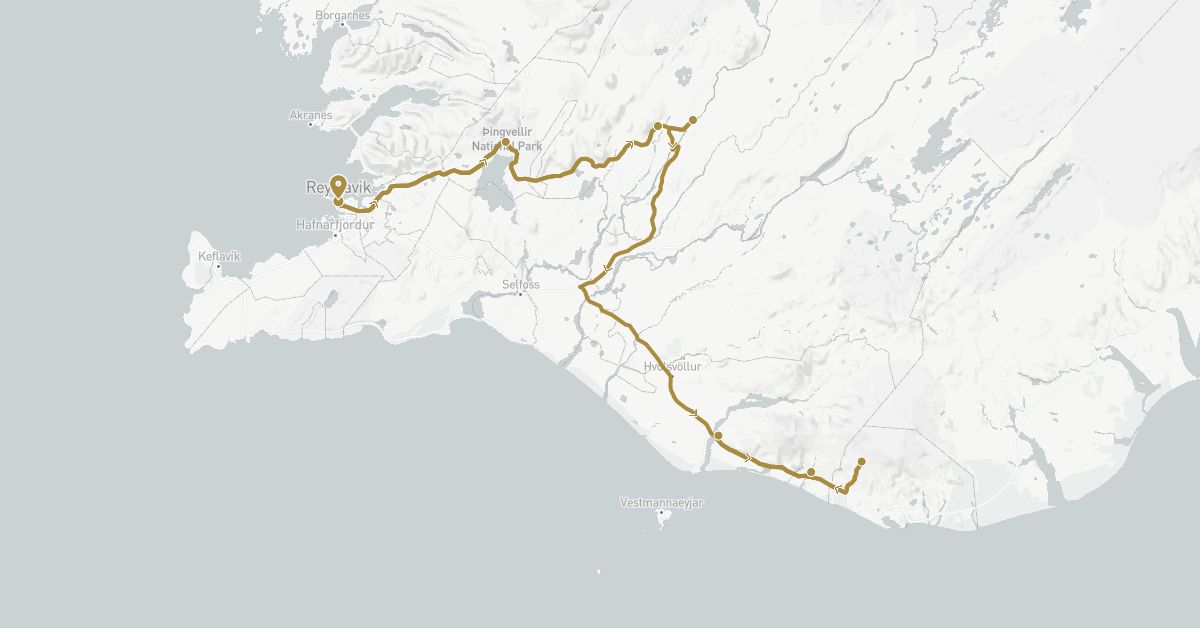 TravelMap itinerary: private transfer in Iceland (Europe)
