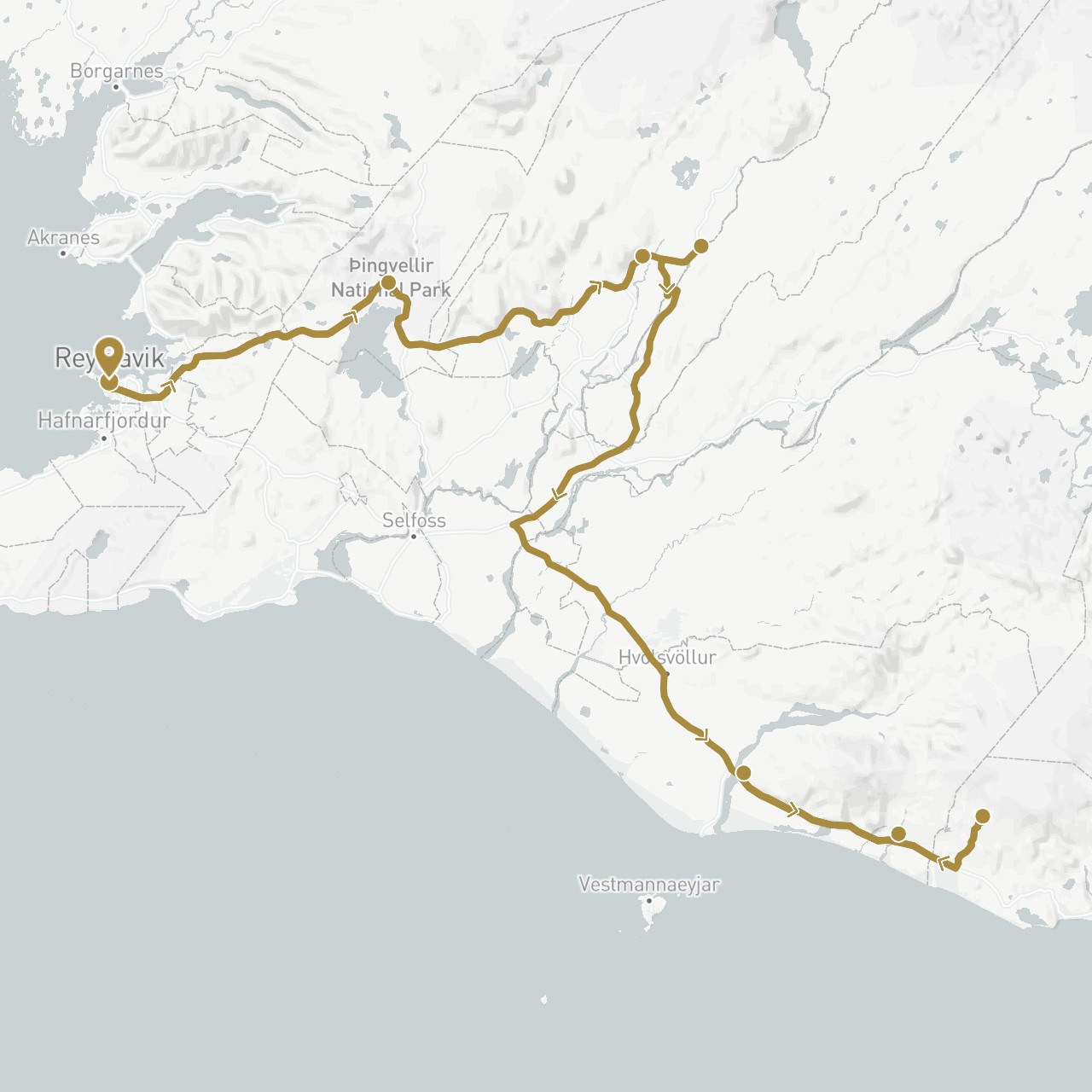 TravelMap itinerary: private transfer in Iceland (Europe)