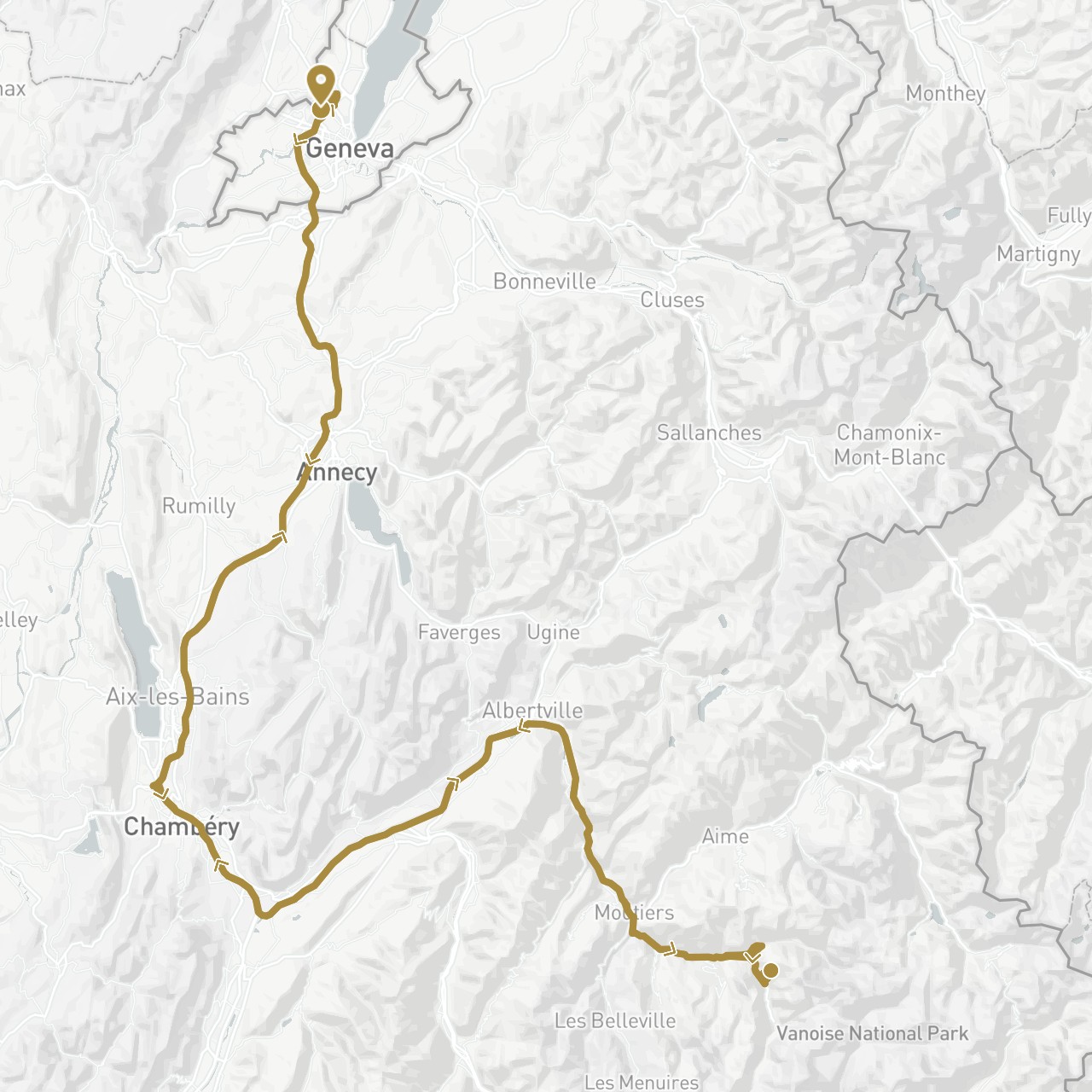 TravelMap itinerary: private transfer in Switzerland, France (Europe)
