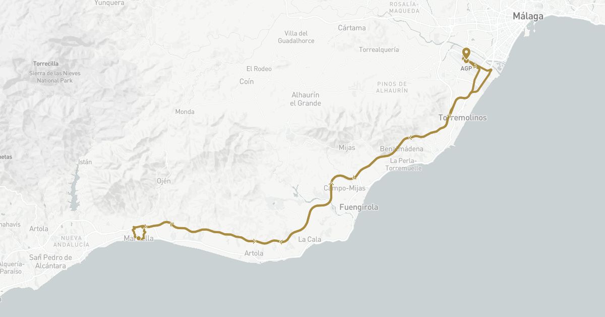 TravelMap itinerary: driving, private transfer in Spain (Europe)
