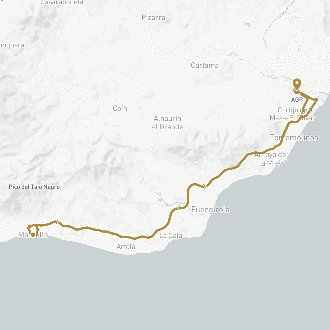 TravelMap itinerary: driving, private transfer in Spain (Europe)