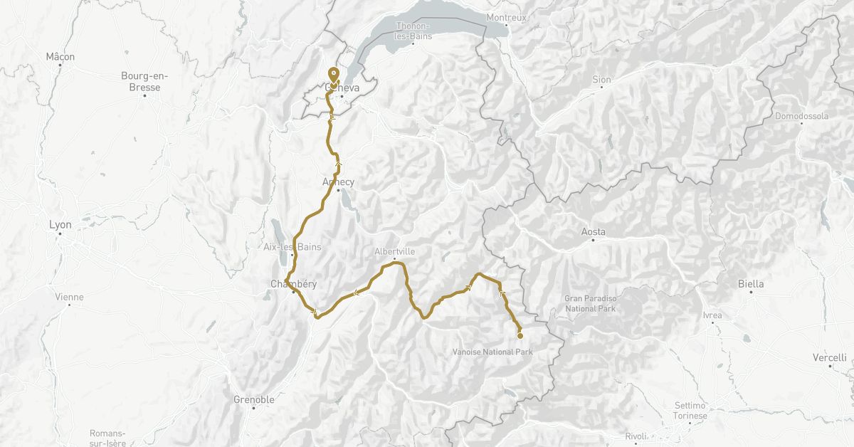 TravelMap itinerary: driving, private transfer in Switzerland, France (Europe)