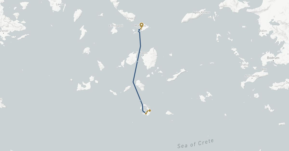 TravelMap itinerary: driving, private transfer, boat transfer in Greece (Europe)