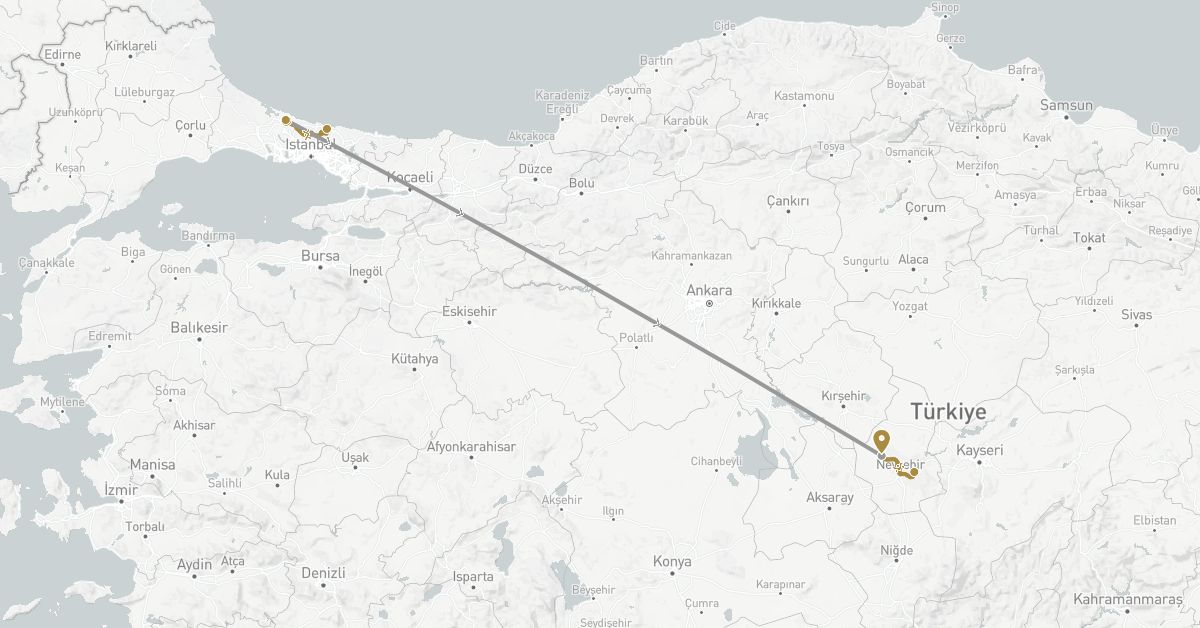 TravelMap itinerary: driving, plane, private transfer in Turkey (Asia)
