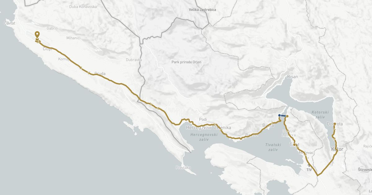 TravelMap itinerary: driving, private transfer, boat transfer in Croatia, Montenegro (Europe)