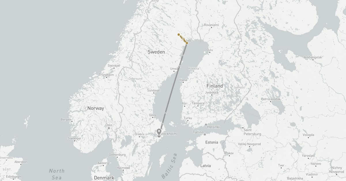 TravelMap itinerary: driving, plane, private transfer in Sweden (Europe)