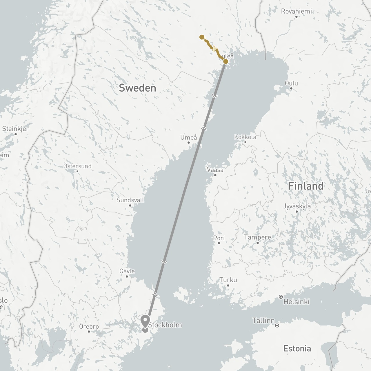 TravelMap itinerary: driving, plane, private transfer in Sweden (Europe)