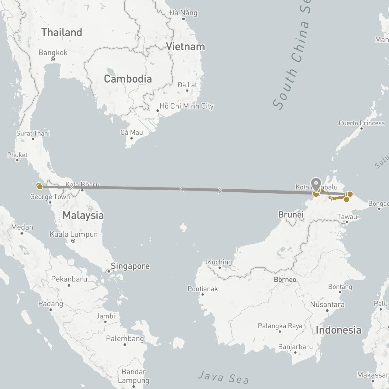 TravelMap itinerary: driving, plane, private transfer in Malaysia (Asia)