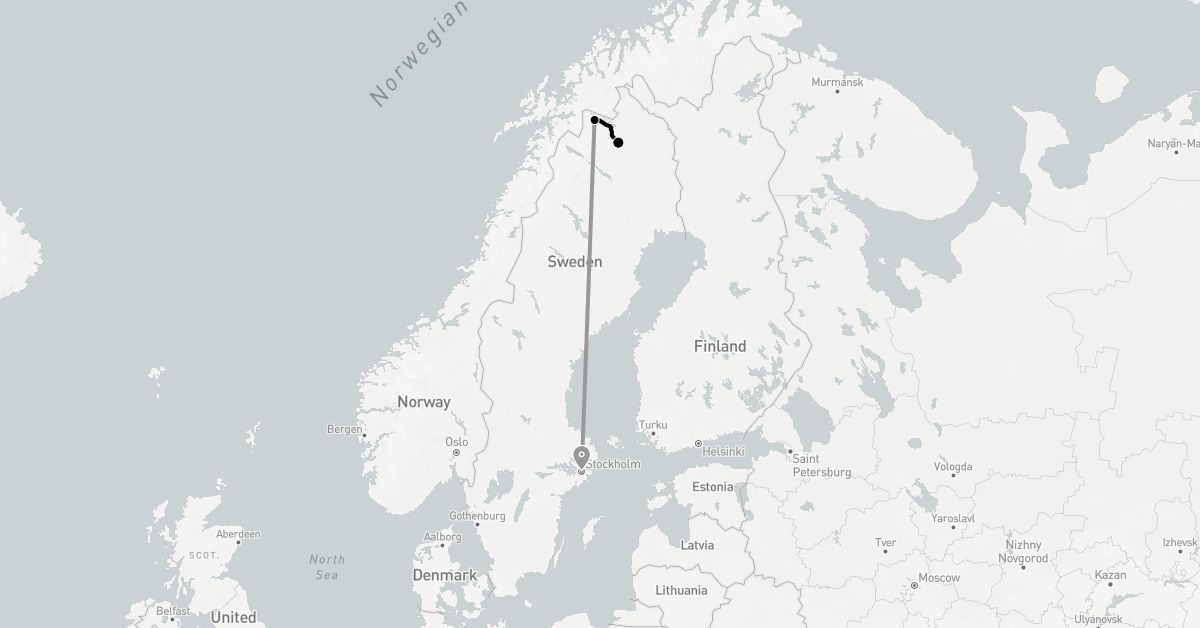 TravelMap itinerary: driving, plane, train in Sweden (Europe)