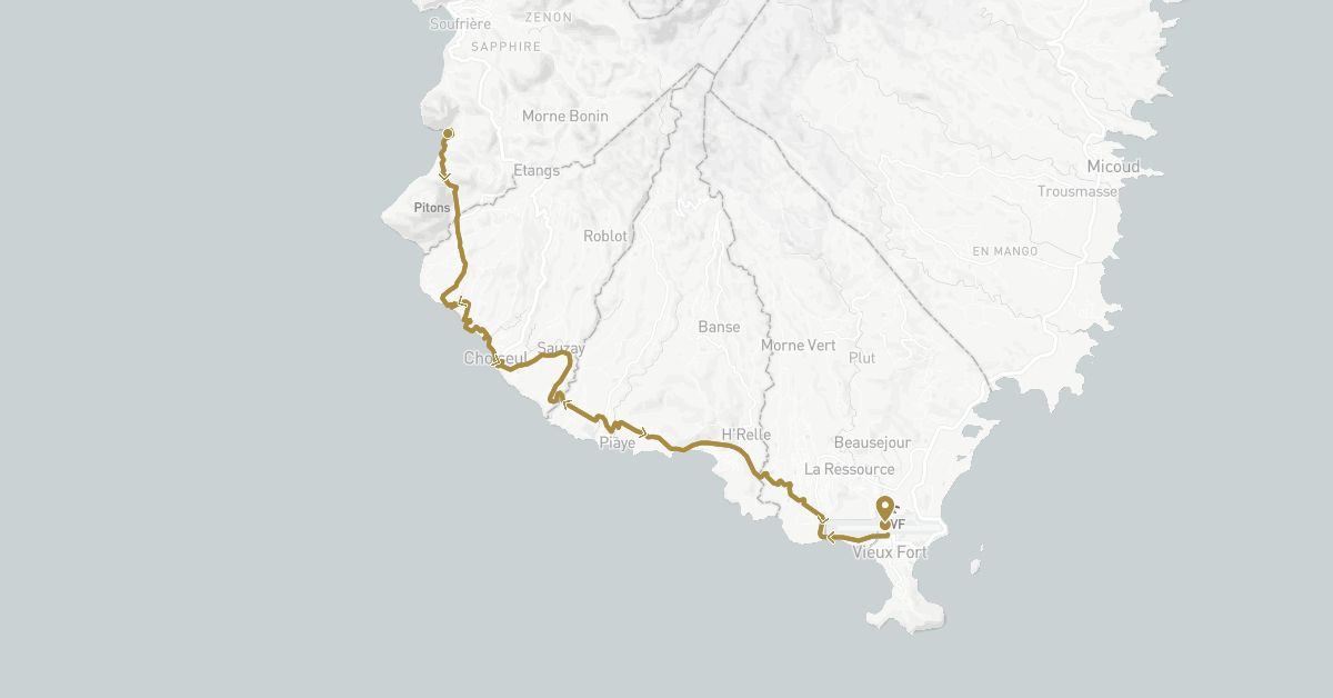 TravelMap itinerary: driving, private transfer in Saint Lucia (North America)
