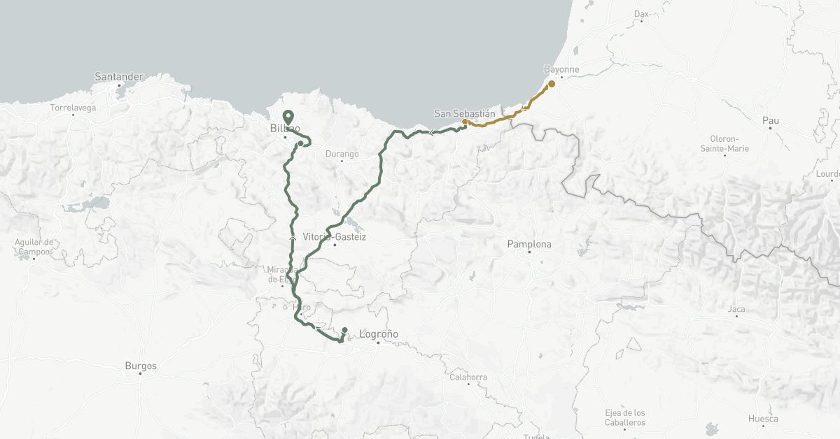 TravelMap itinerary: driving, private transfer, car rental in Spain, France (Europe)