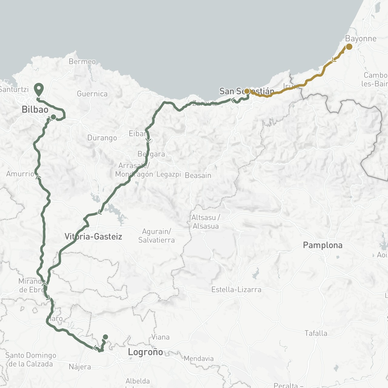 TravelMap itinerary: driving, private transfer, car rental in Spain, France (Europe)