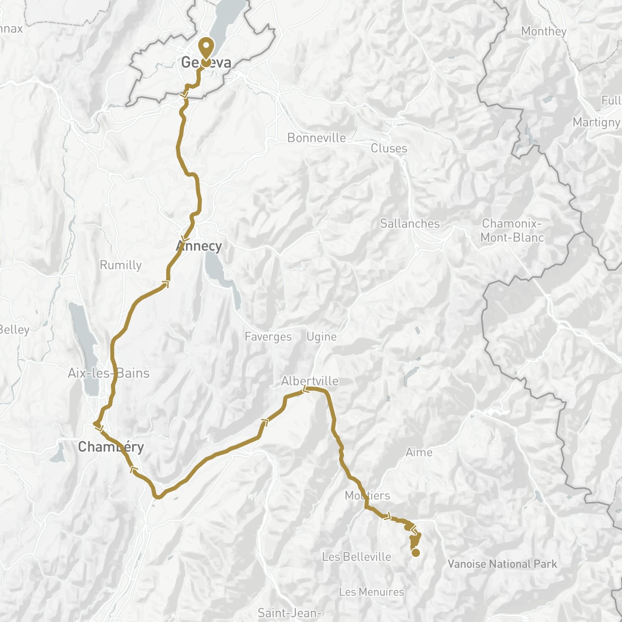 TravelMap itinerary: driving, private transfer in Switzerland, France (Europe)