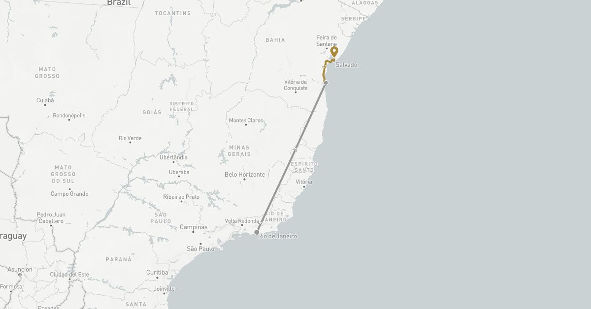 TravelMap itinerary: driving, plane, private transfer in Brazil (South America)