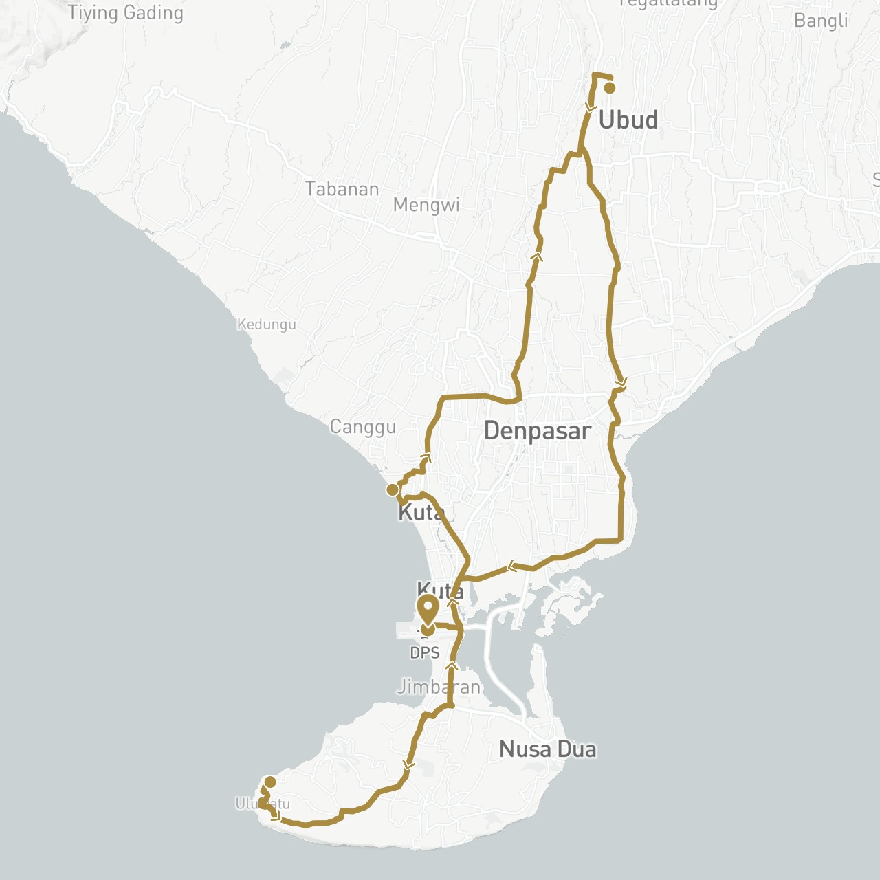 TravelMap itinerary: driving, private transfer in Indonesia (Asia)