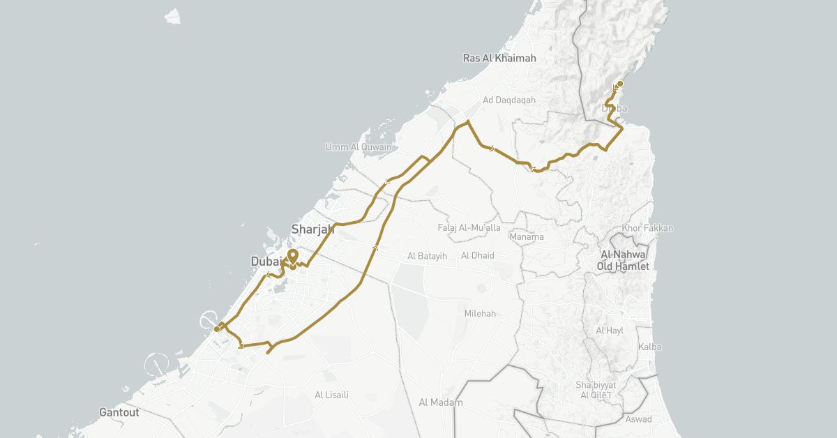TravelMap itinerary: driving, private transfer in United Arab Emirates, Oman (Asia)