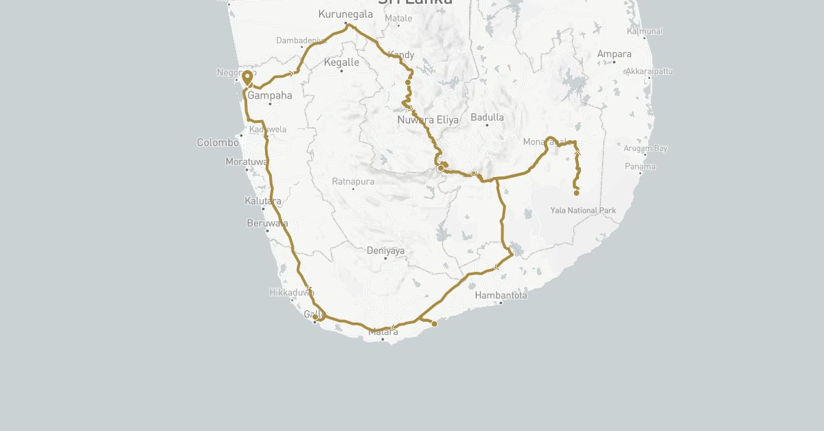 TravelMap itinerary: driving, private transfer in Sri Lanka (Asia)
