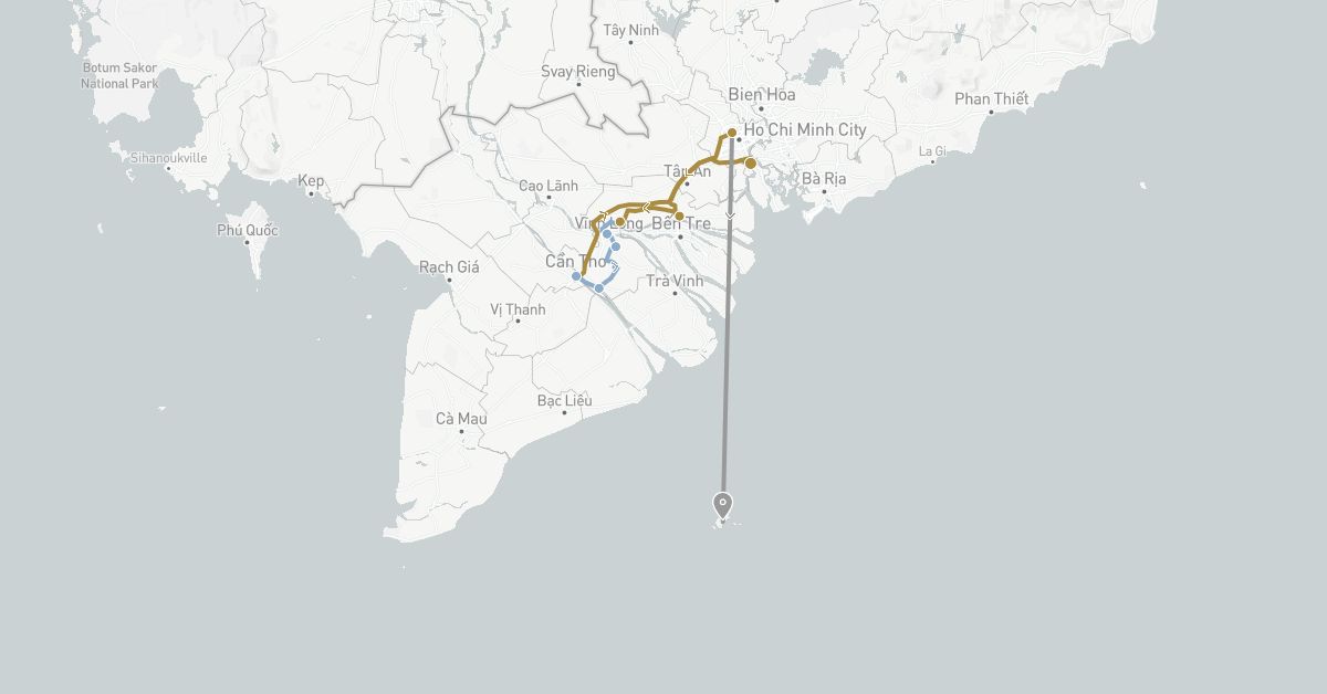 TravelMap itinerary: plane, private transfer, cruise in Vietnam (Asia)