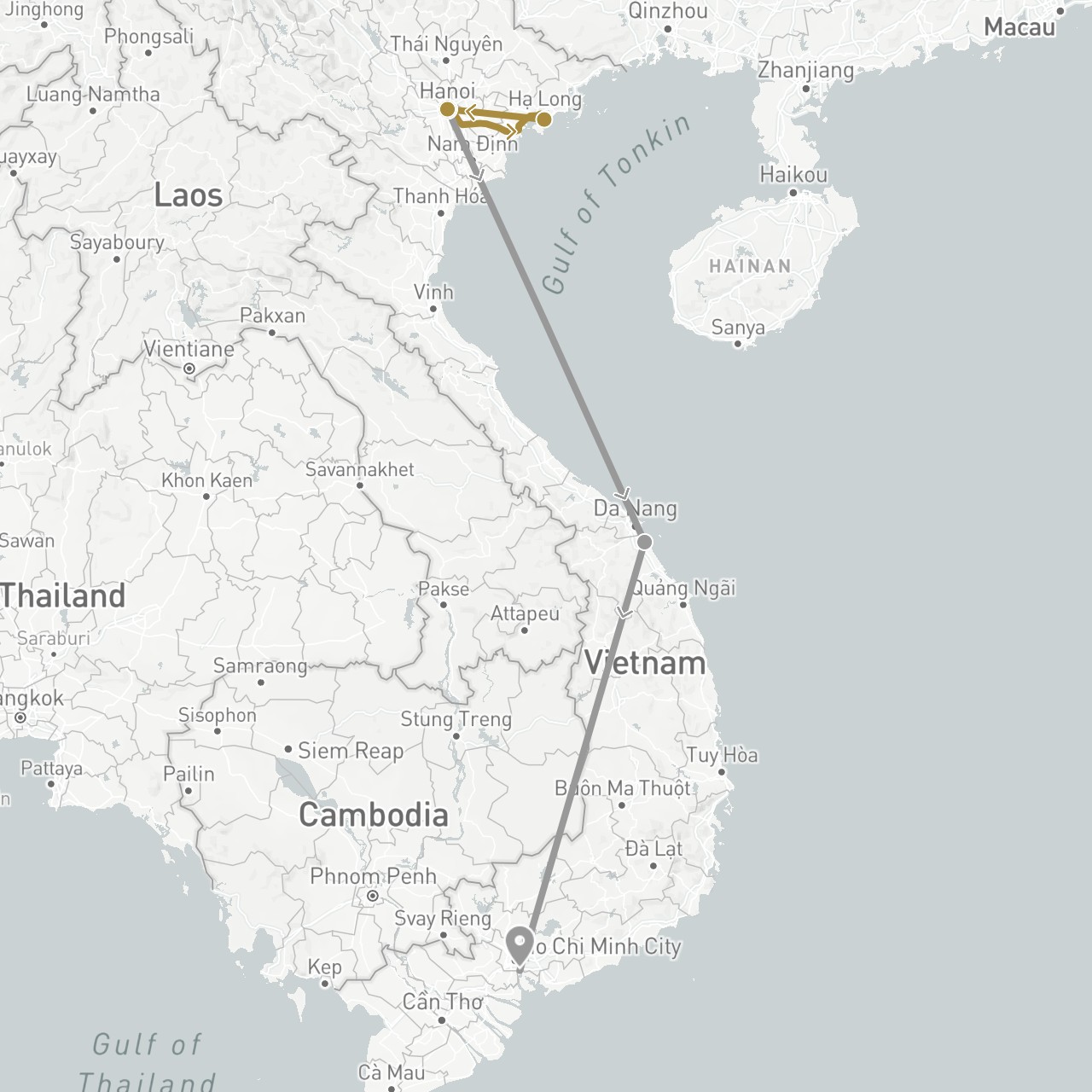 TravelMap itinerary: driving, plane, private transfer in Vietnam (Asia)