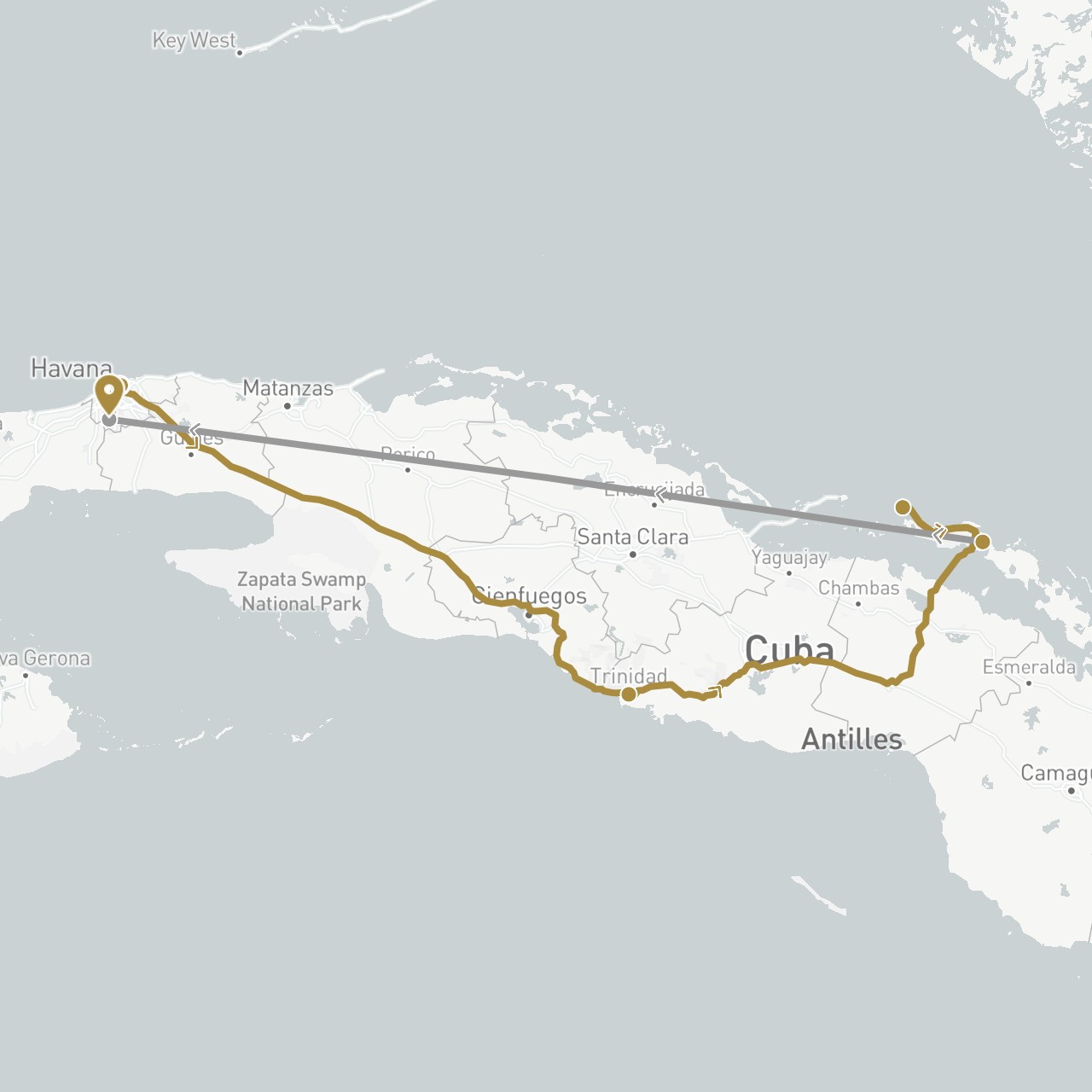 TravelMap itinerary: plane, private transfer in Cuba (North America)