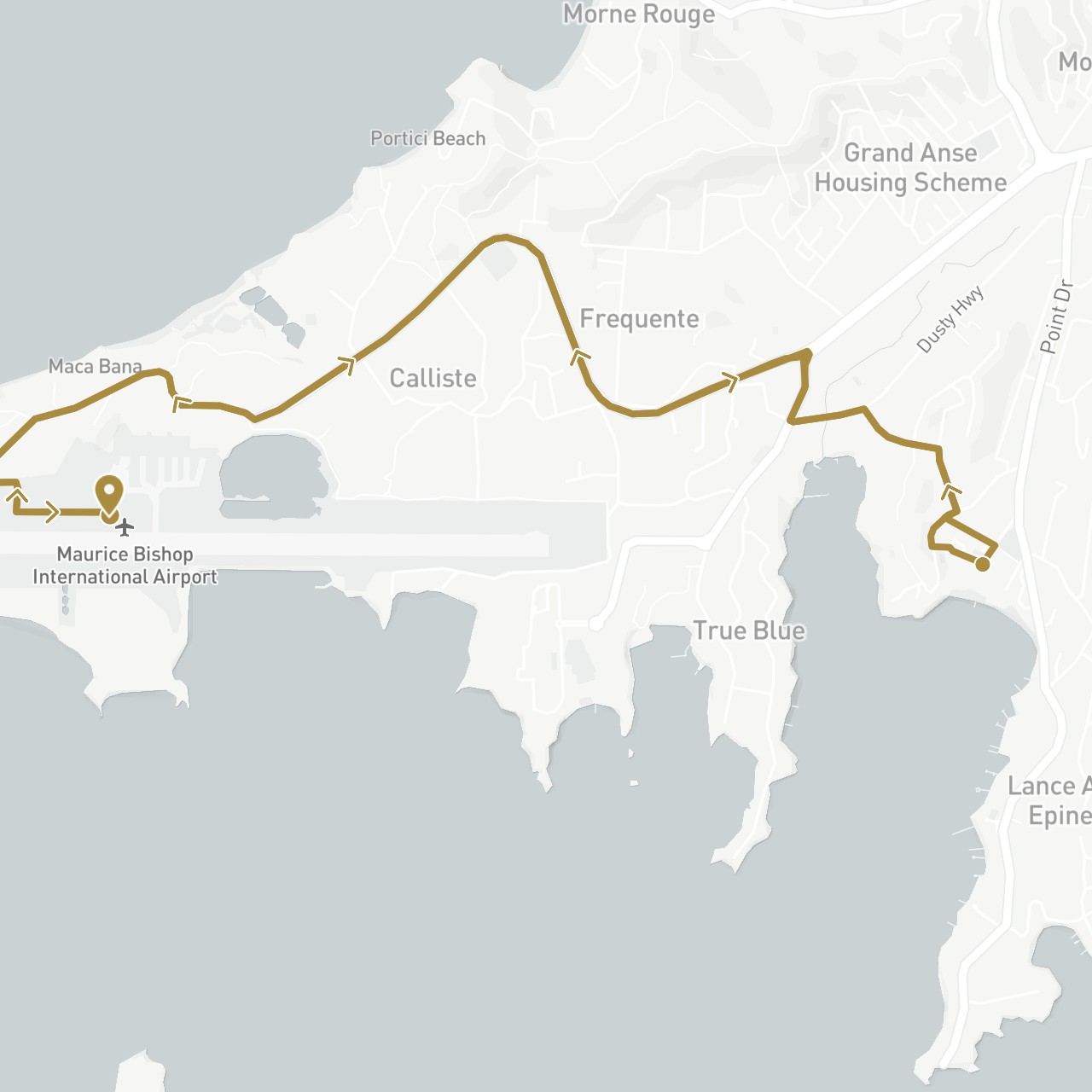 TravelMap itinerary: driving, private transfer in Grenada (North America)