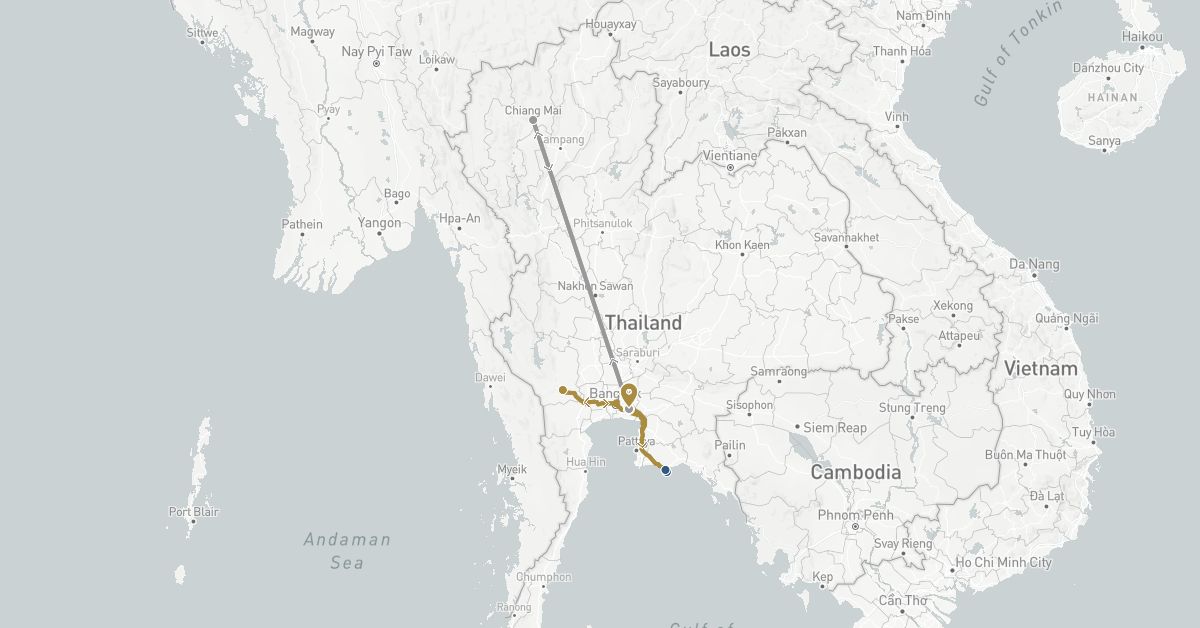 TravelMap itinerary: driving, plane, private transfer, boat transfer in Thailand (Asia)