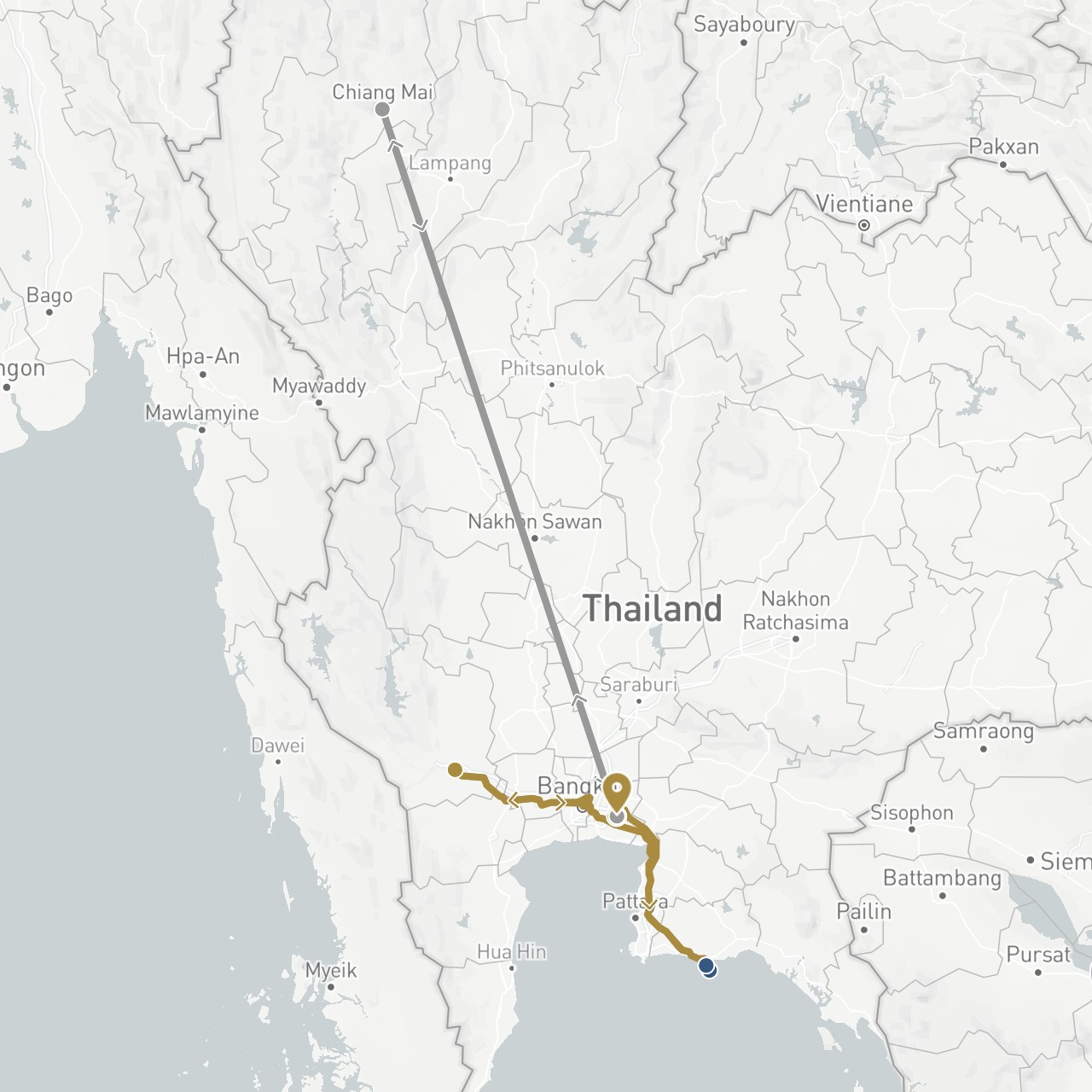TravelMap itinerary: driving, plane, private transfer, boat transfer in Thailand (Asia)