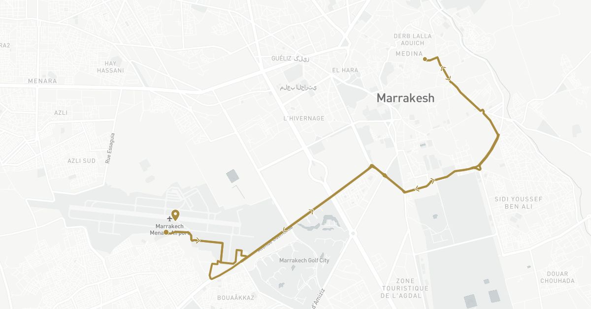 TravelMap itinerary: driving, private transfer in Morocco (Africa)