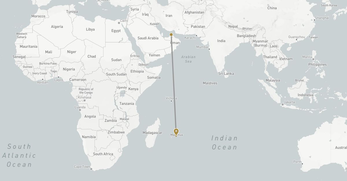 TravelMap itinerary: driving, plane, private transfer in United Arab Emirates, Mauritius (Africa, Asia)