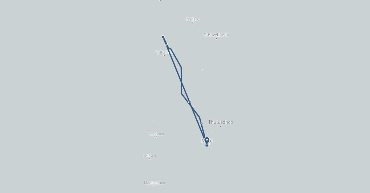 TravelMap itinerary: driving, boat transfer in Maldives (Asia)