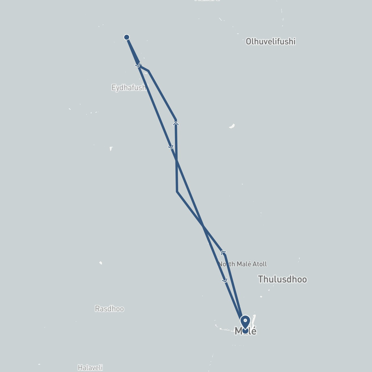 TravelMap itinerary: driving, boat transfer in Maldives (Asia)