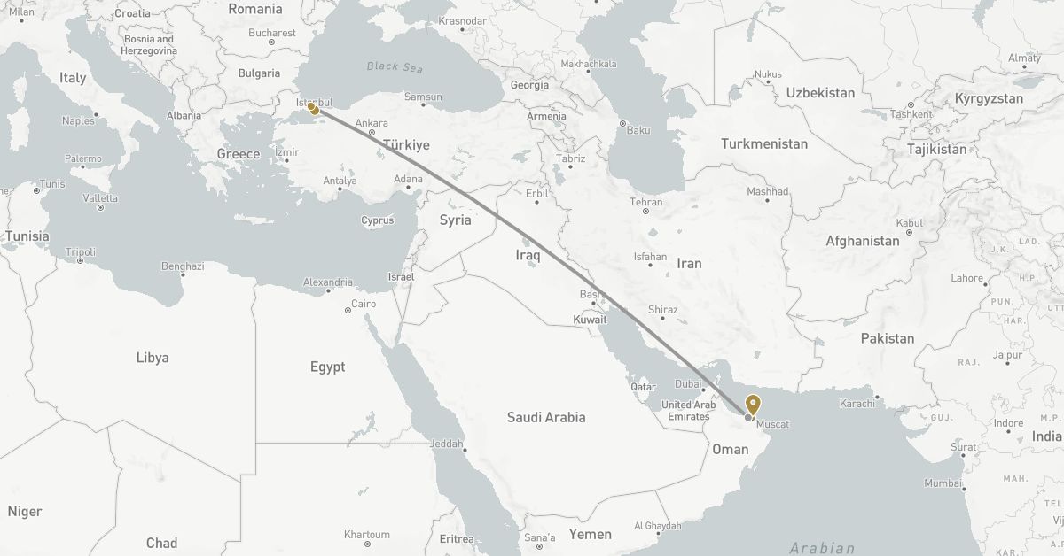 TravelMap itinerary: plane, private transfer in Oman, Turkey (Asia)