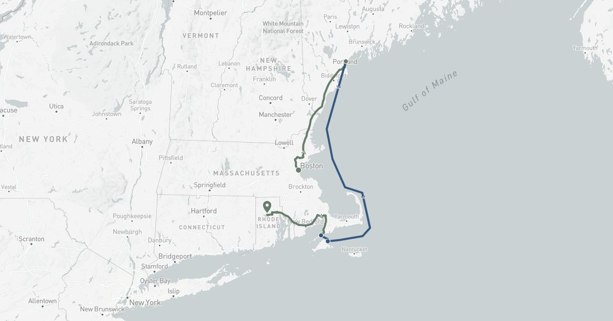 TravelMap itinerary: driving, car rental, boat transfer in United States (North America)