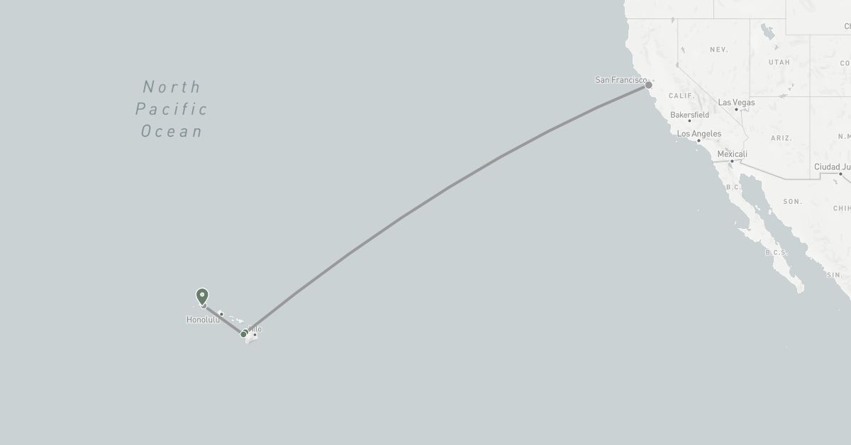 TravelMap itinerary: driving, plane, car rental in United States (North America)