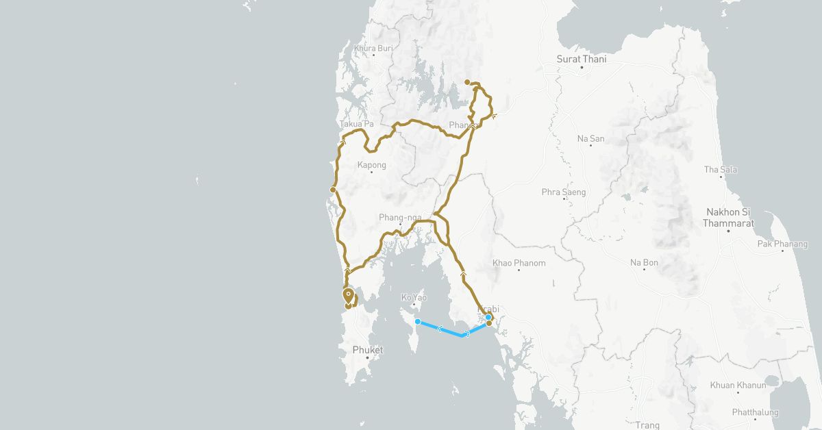 TravelMap itinerary: driving, boat, private transfer in Thailand (Asia)