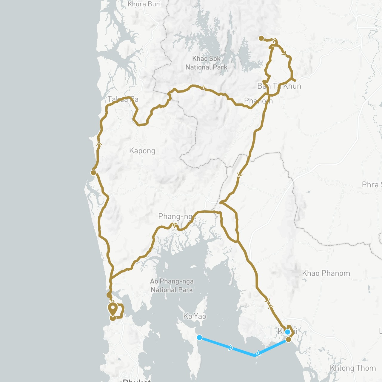 TravelMap itinerary: driving, boat, private transfer in Thailand (Asia)