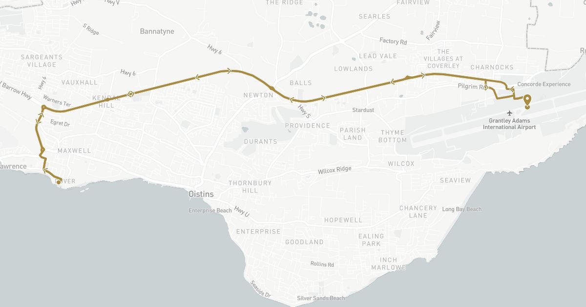 TravelMap itinerary: driving, private transfer in Barbados (North America)
