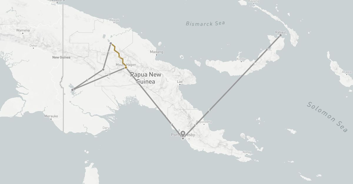 TravelMap itinerary: driving, plane, private transfer in Papua New Guinea (Oceania)
